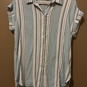 LOFT Blue and White Striped Shirt